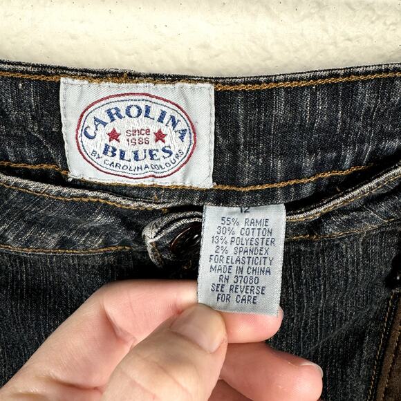 Vintage Carolina Blues Jeans Sz 34 Dark Wash Straight Leg Mid Rise Patchwork Y2K - Picture 3 of 5